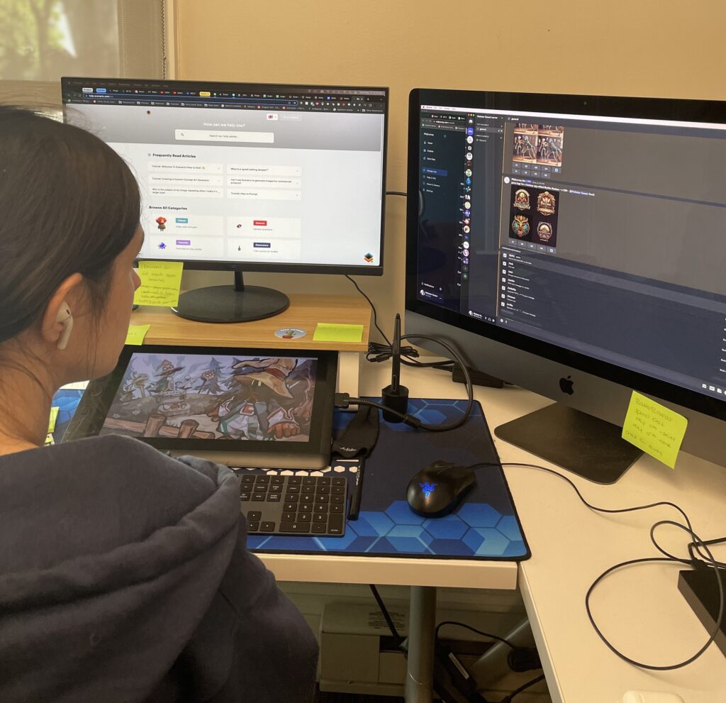Lead Artist & Project Manager Christina working with AI Tools for the AI Jam. 